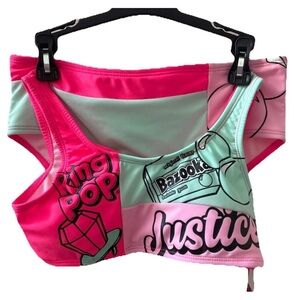 Justice Bazooka Ring Pop Pink Logo Two-Piece Bikini Swimsuit UPF Girls M 10 NEW